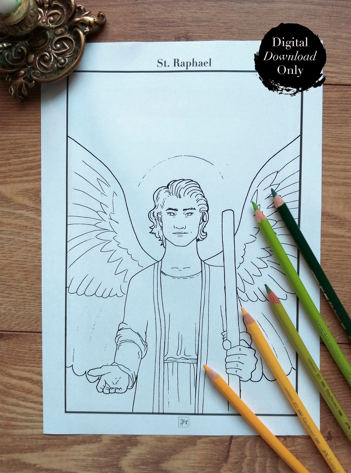 Downloadable Colouring Page The Angel Raphael Etsy