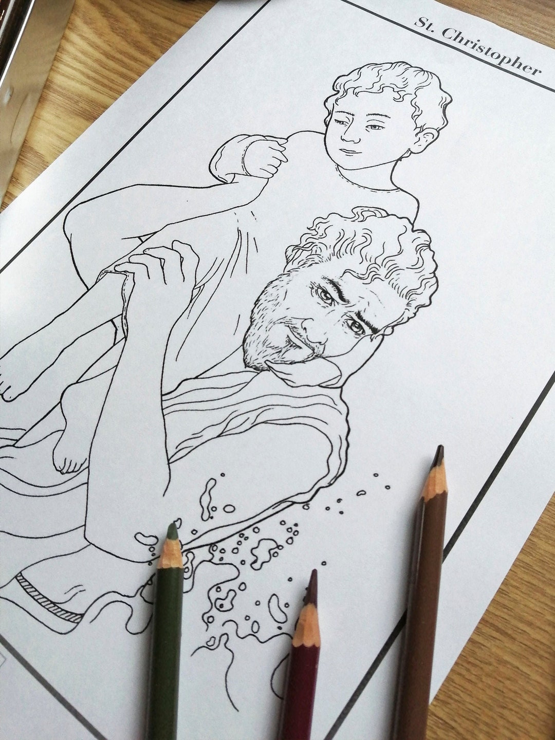 St. Christopher Colouring In St Christopher - Patron Saint of Travellers - Digital Downloadable ...