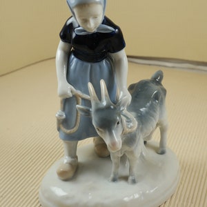 Vintage farm girl with goat porcelain figurine Danish design