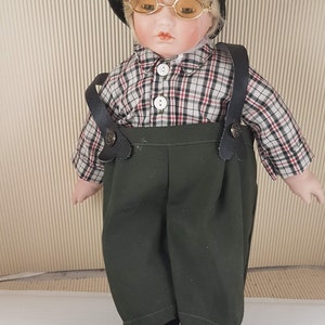 Vintage bisque porcelain doll collectible medium size boy with glasses dressed