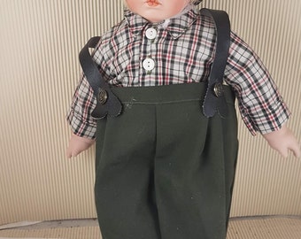 Vintage bisque porcelain doll collectible medium size boy with glasses dressed