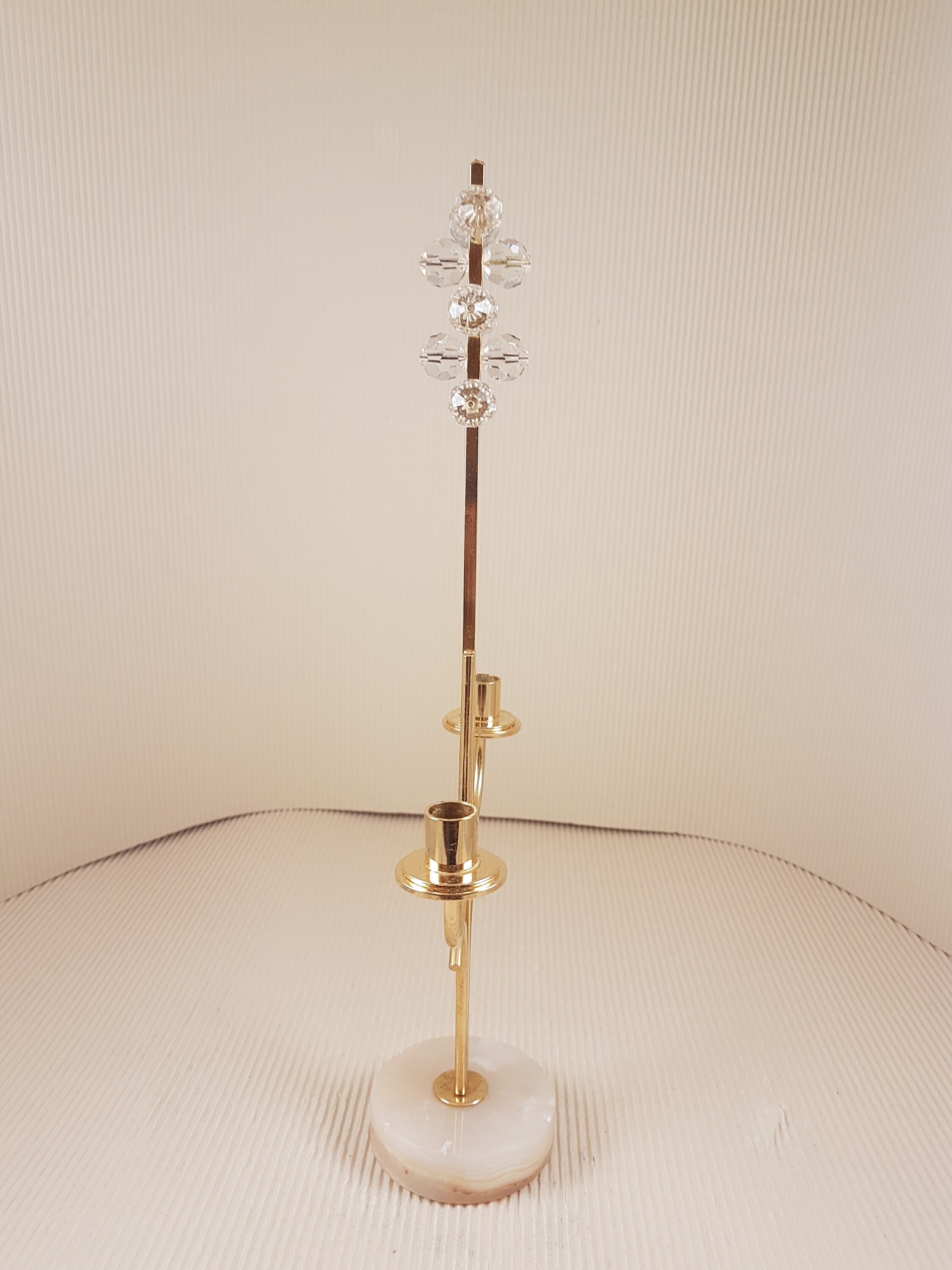 Vintage Gold Metal Candlestick With Crystal Glass on Onyx Stand Made in ...