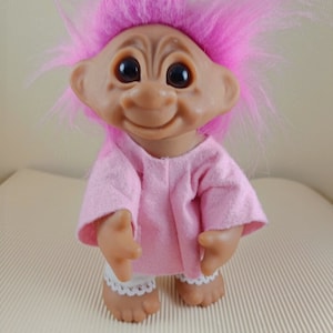 Vintage authentic Dam Troll Doll,big, pink Hair made in Denmark signed 1977