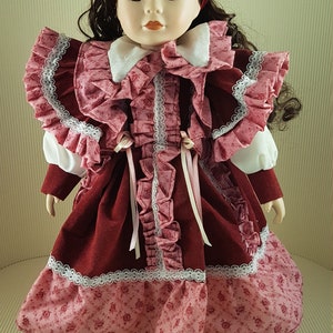 Vintage bisque porcelain doll collectible medium size Anne from green in red