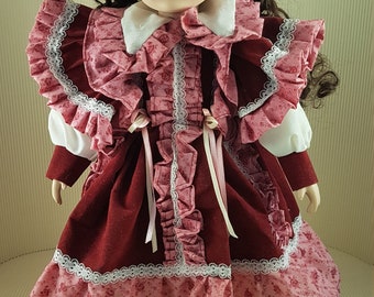 Vintage bisque porcelain doll collectible medium size Anne from green in red dress