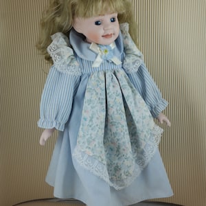 Vintage old bisque porcelain doll collectible medium size Anne from green blond haired