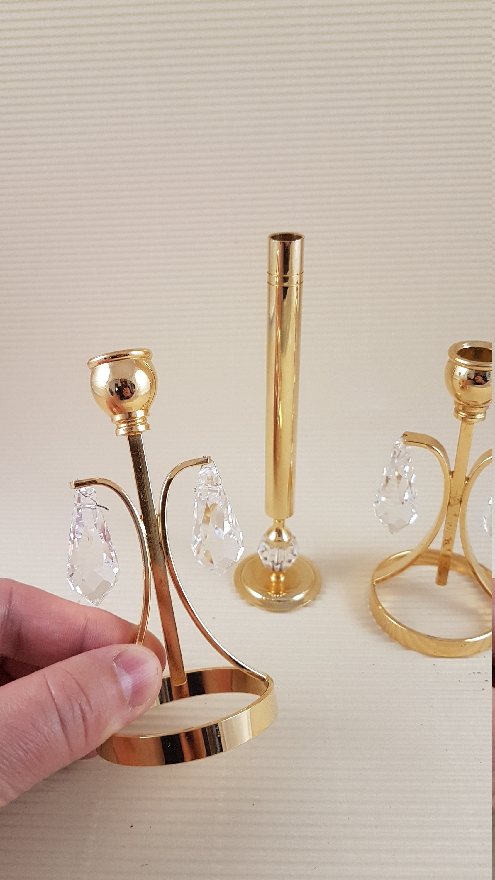 Vintage Gold Metal Set of Candlesticks Holders With Glass Crystal - Etsy