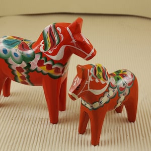 Vintage Dark Orange Swedish Dala Horses Dalahast Sweden Nils Olsson Iconic Folk Art set of two