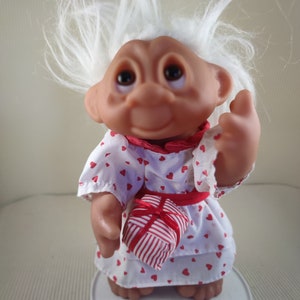 Vintage Thomas Dam Troll Doll,authentic,white Hair,dressed,made in Denmark 1977s