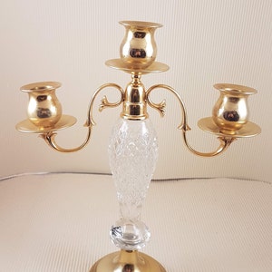 Vintage gold metal candlestick with hand cut crystal glas  Mitlehner