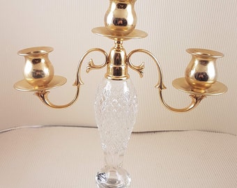 Vintage gold metal candlestick with hand cut crystal glas  Mitlehner