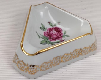 Vintage antique porcelain ashtray floral design gold trimmed