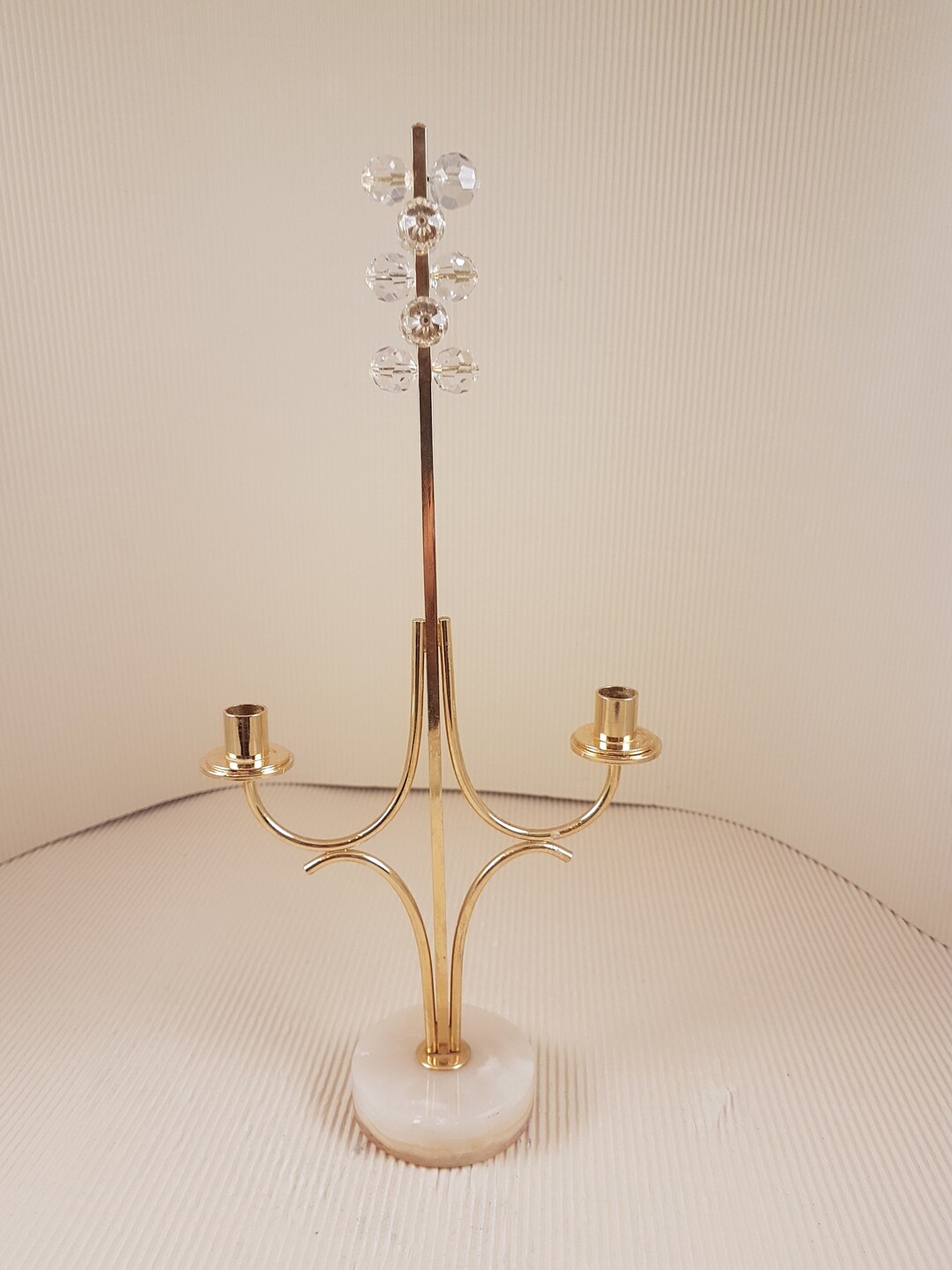 Vintage Gold Metal Candlestick With Crystal Glass on Onyx Stand Made in ...