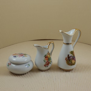 Juego de minijarra y caja de porcelana con diseño floral vintage