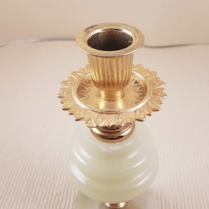 Vintage onyx marble brass beige candlestick