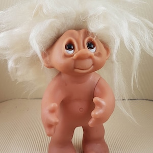 Vintage Thomas Dam Troll Doll,authentic,white Hair,dressed,made in Denmark 1985s