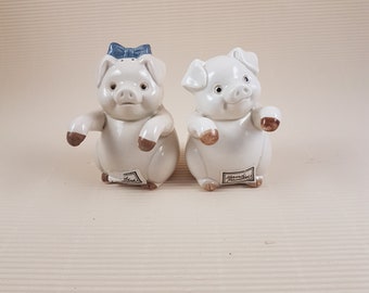 Salt and Pepper Shaker two piglets handpainted