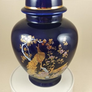 Japanese Black Porcelain Vase Container With Peacock And Flowers with lid