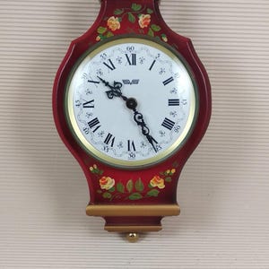 Blessing Alarm Clock Floral GERMANY Red Gold WORKS Vintage wall clock