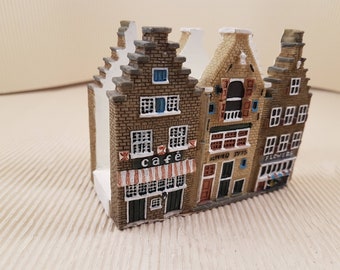 Vintage ceramic old city houses napkin holder