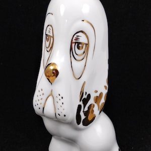 Vintage funny Dog Figurine Ceramic Porcelain Animal gold painted