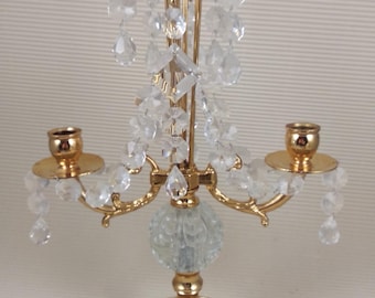 Very Ornate Gold Colored Candle Holder vintage Adorned With Prisms