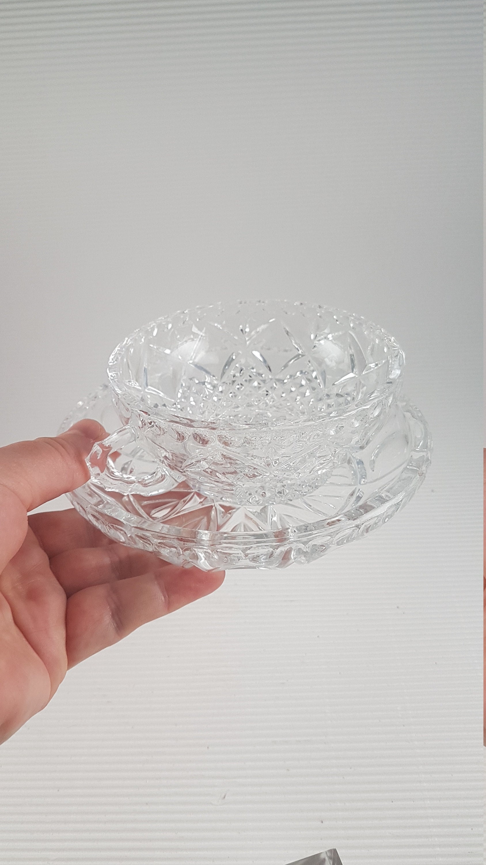 Set of Two Crystal Glass Cups With Plates Etsy UK