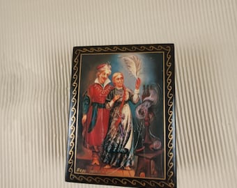 ロシア ホフロマ塗り 動物絵柄の木製小物入れ Hohloma ロシアの手描き