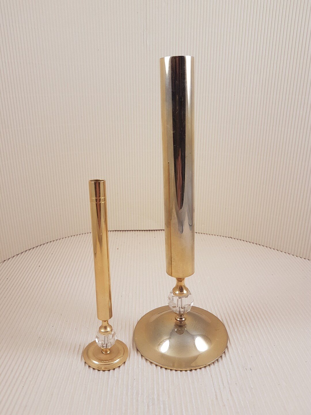 Vintage Gold Metal Set of Candlesticks Holders With Glass Crystal - Etsy