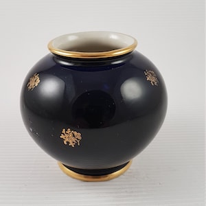 Baviera kerafina alemania porcelana vintage jarrón echt cobalto con oro