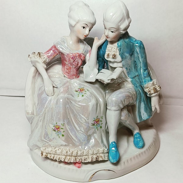 Vintage rococo young couple porcelain figurine