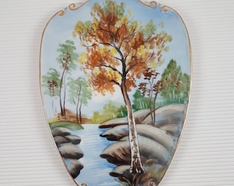 Vintage Lefton Hand Painted Fall Wall Hanging Plague Plate Japan