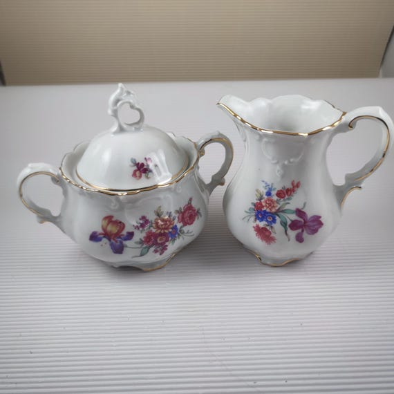 Vintage Germany milk jug and sugar bowl floral design Bavaria