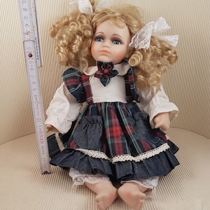 Vintage bisque porcelain doll collectible medium size blond hair little girl