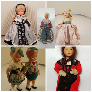 Vintage folklore ethnic plastic doll bundle of 6 dolls collectible national costume antique mini