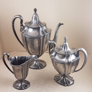 Wilcox Vintage Silver Plate Tea Service Set, Coffee Pot, Sugar and Creamer, Wilcox International Silver