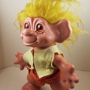 Vintage authentic Dam Troll Doll,big,dressed yellow Hair made in Denmark signed 1964