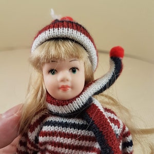Mini vintage full porcelain body doll handpainted winter dressed