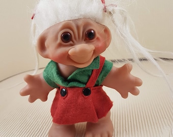 Vintage Thomas Dam Troll Doll, white hair,U.S.A.edition made in Denmark authentic