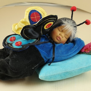 Vintage Bisque Porcelain Sleeping Baby Butterfly Doll