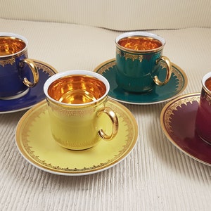 Vintage Germany tea coffee set of four cups with saucers Gorgeous Leander 1946 RGK China de Boheme cabinet tea cup and saucer set