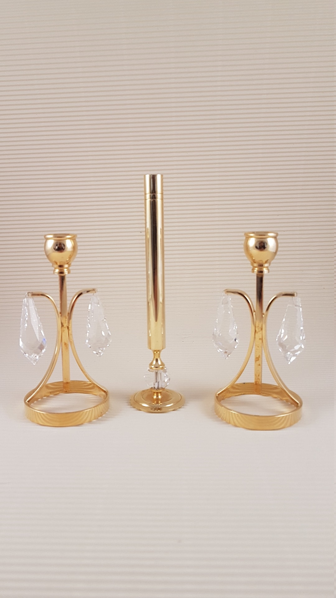 Vintage Gold Metal Set of Candlesticks Holders With Glass Crystal - Etsy