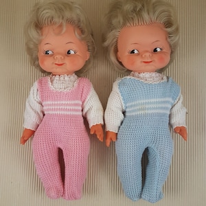 vintage set of two dolls dressed old soft plastic