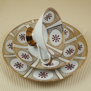 Vintage Bavaria Winterling Kirchenlamitz porcelain flowers & gold trio set ,price for 1 set