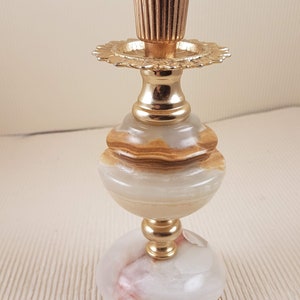 Vintage onyx marble brass beige candlestick