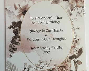 Tarjeta de cumpleaños floral personalizada para la tumba de la abuela (7x5)