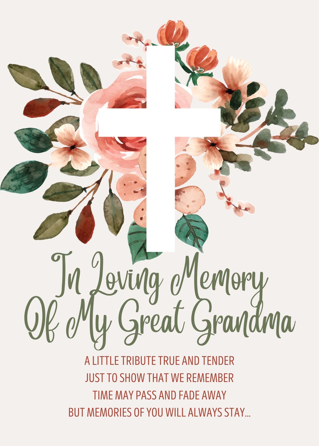 In Loving Memory of My Great Grandma Grave Card 7 X 5 Laminated Grave