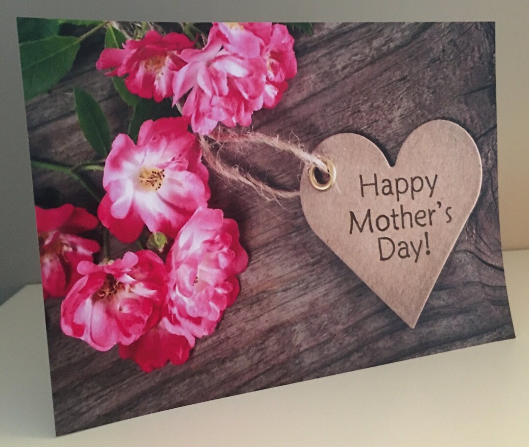 Laminated Grave Card Mother's Day Pink Flowers With Heart Etsy UK