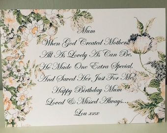 Tarjeta personalizada de feliz cumpleaños para la tumba de mamá, conmemoración floral (7x5)