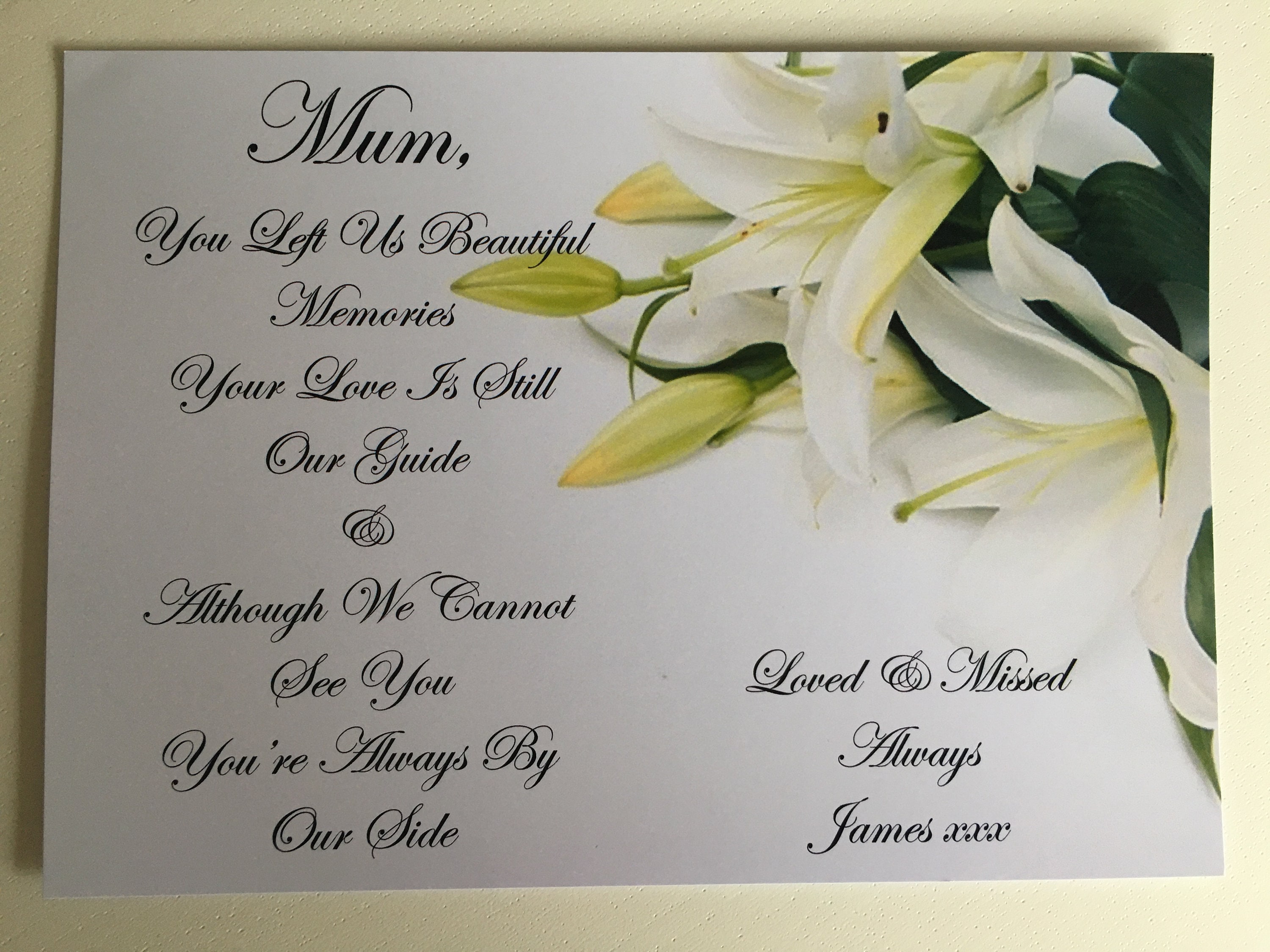 Personalised Laminated Grave Card Lilys for Mother's Day Etsy UK
